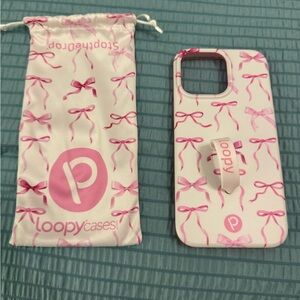 Loopy Case Pink Bow Print Phone Case with Built-In Loop